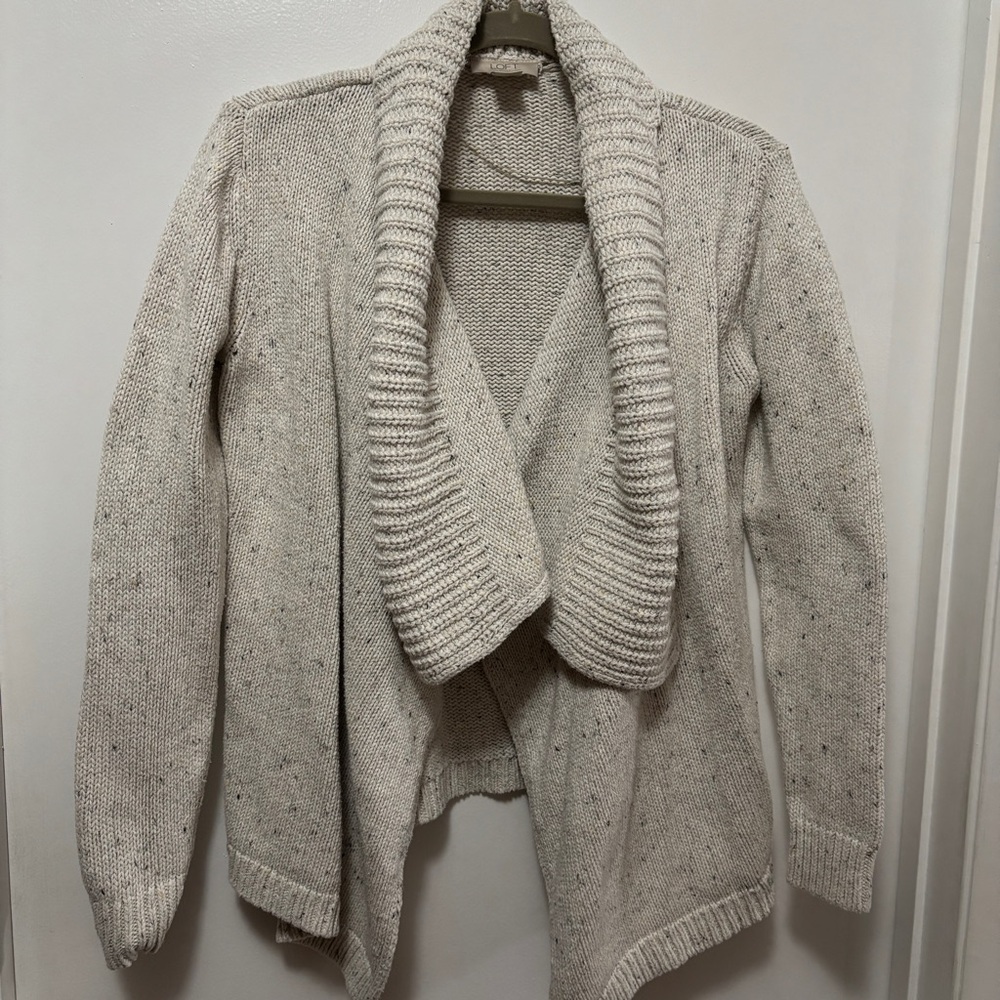 Loft Size Medium Women's Cable Knit Long Sleeve Waterfall Sweater In Oatmeal
